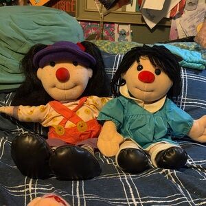 Source Unknown Rag Doll Pair with Red and Blue Outfits
